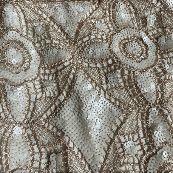 Express NEW sequined mini skirt Champagne Cream Side zip Lace Overlay Size 10 - Picture 3 of 11